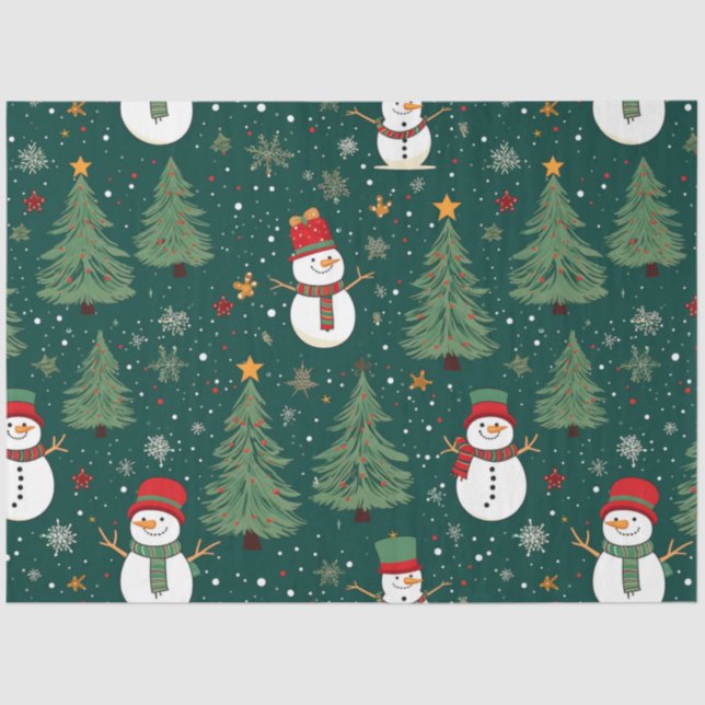 Snowmen Christmas Trees Snowflakes Christmas Tissue Paper (Front)