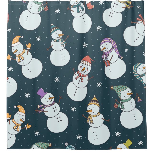 Snowmen Christmas: Vintage Snowfall Charm. Shower Curtain (Front)