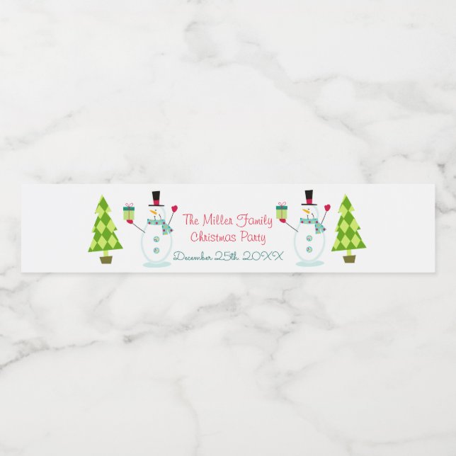 Snowmen Christmas Water Bottle Label (Single Label)