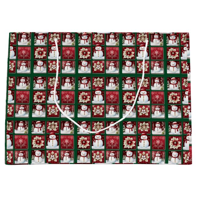 Snowmen Collage Large Gift Bag (Front)