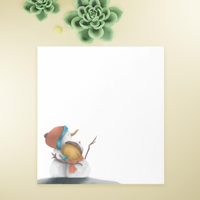 Snowmen Couple Hug Wife Anniversary Winter Notepad (Cute winter Christmas anniversary notepad with two snowmen hugging)