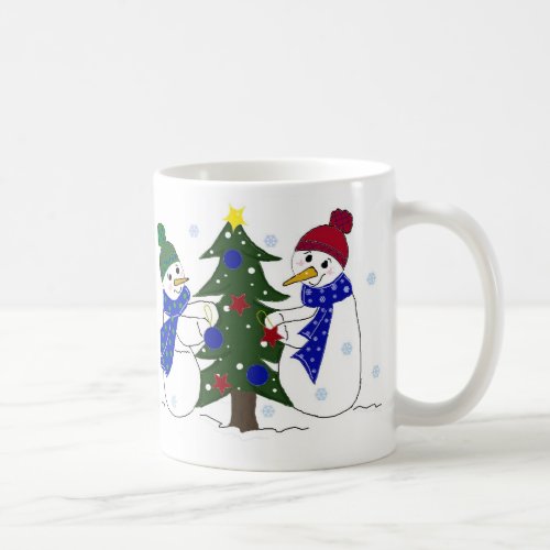 Snowmen Decorating a Christmas Tree Coffee Mug