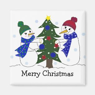 Snowmen Decorating a Christmas Tree Magnet