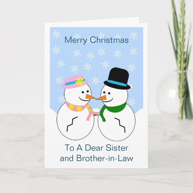 Snowmen Design Sister And Brother-In-Law Christmas Holiday Card (Front)