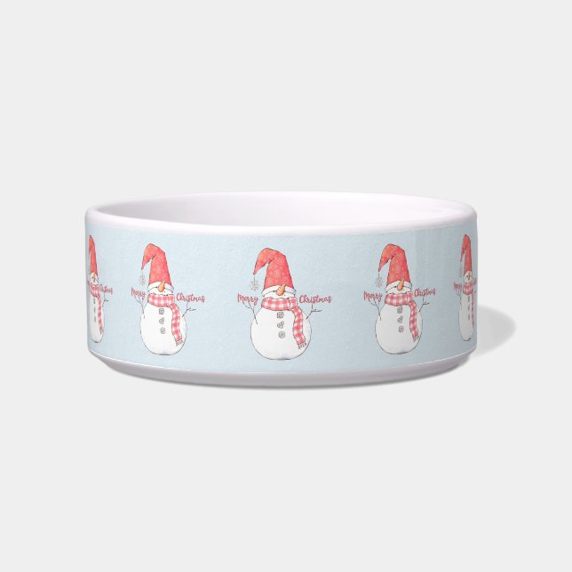 Snowmen Dressed for Winter Merry Christmas Dog Pet Bowl (Front)