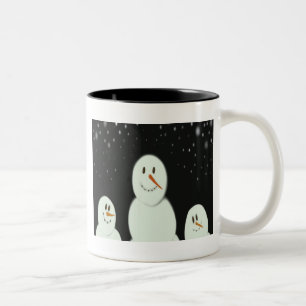 Snowmen Enjoying The Starry Night Painting Two-Tone Coffee Mug
