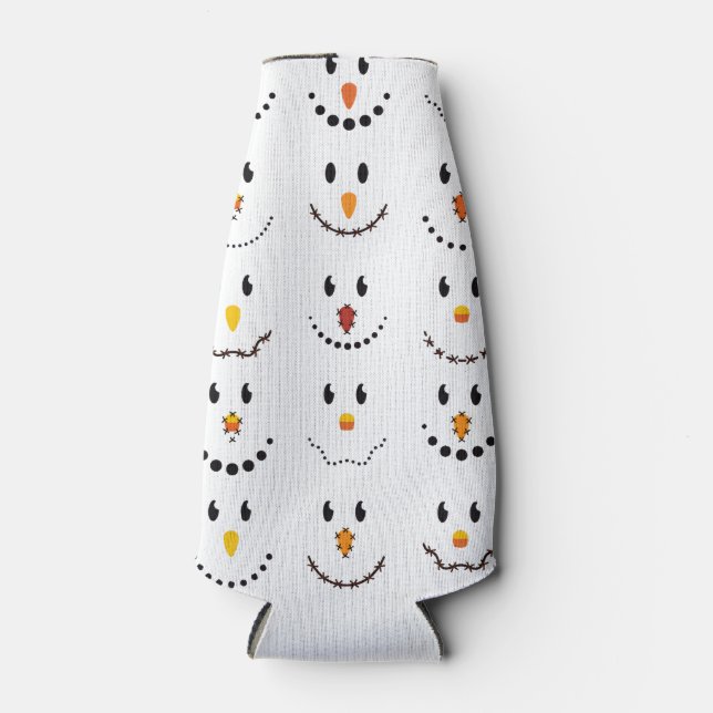 Snowmen Faces Bottle Cooler (Front)