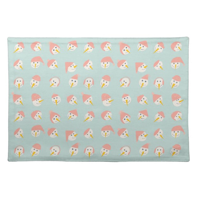 Snowmen Faces with hats Winter  Cloth Placemat (Front)