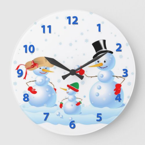 Snowmen Family Fun Large Clock