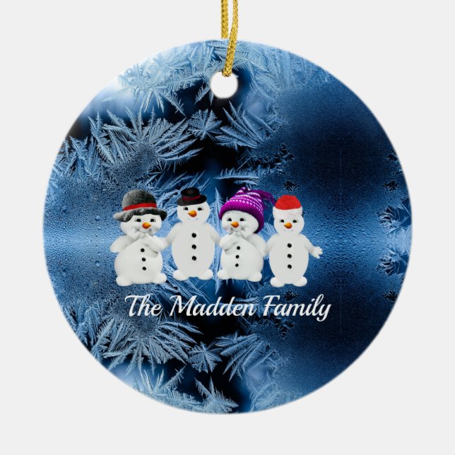 Snowmen Family of Four Ceramic Ornament (Front)