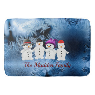 Snowmen Family of Four Holiday Custom Bath Mat