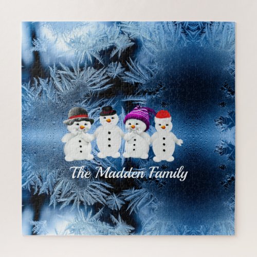 Snowmen Family of Four Personalized Puzzle