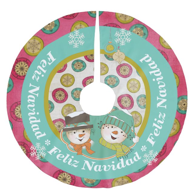 Snowmen Feliz Navidad Holiday Tree Skirt (Front)