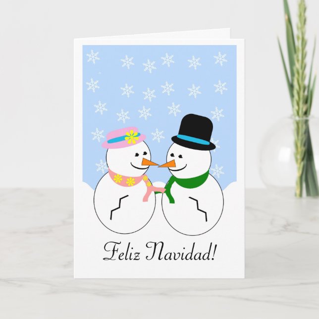 Snowmen Feliz Navidad Spanish Christmas Holiday Card (Front)