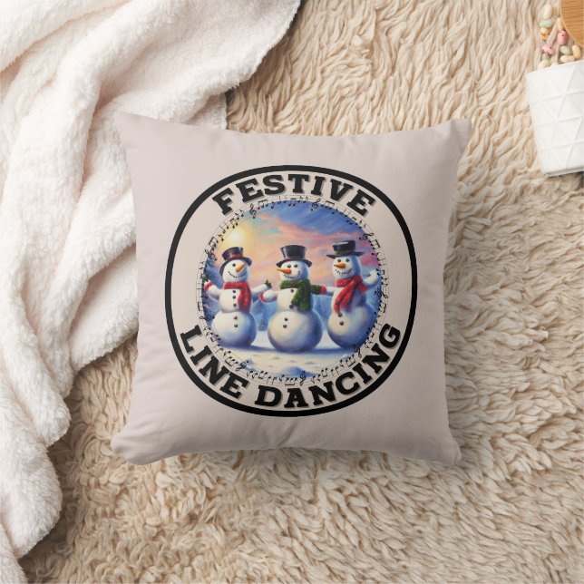 Snowmen Festive Line Dancing Throw Pillow (Blanket)