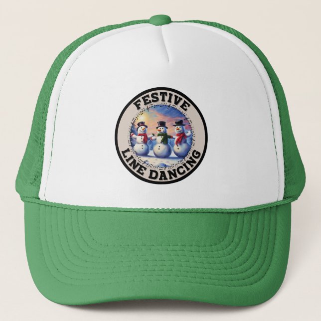 Snowmen Festive Line Dancing Trucker Hat (Front)
