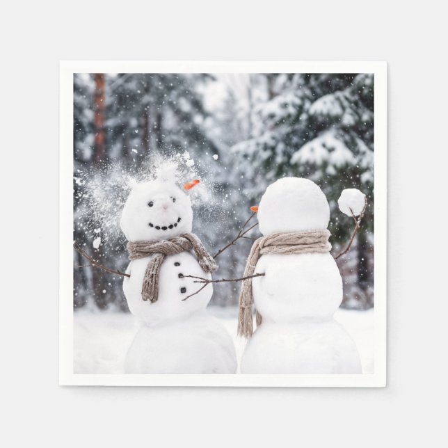 Snowmen Having a Snowball Fight Napkins (Front)