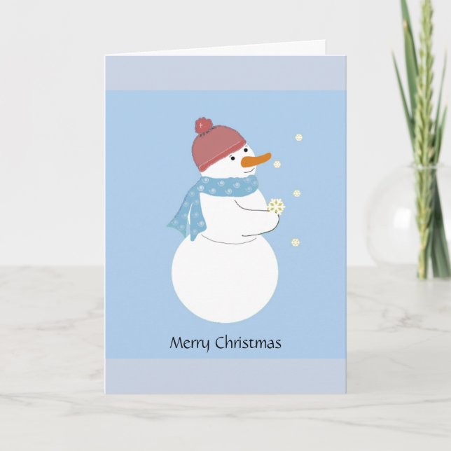 Snowmen Holding a Magical Snowflake Holiday Card (Front)