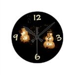 Snowmen Holiday Light Display Round Clock