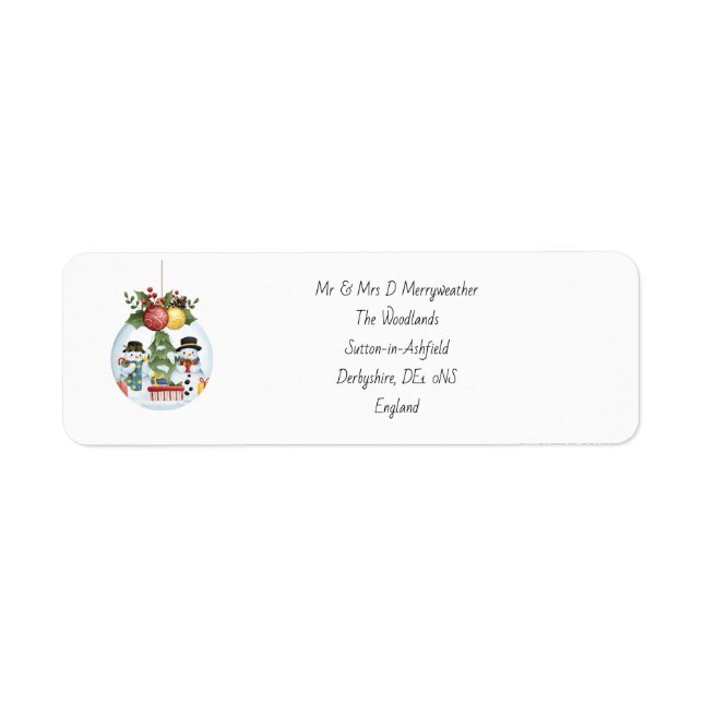 Snowmen in a Bauble Address  Label (Front)