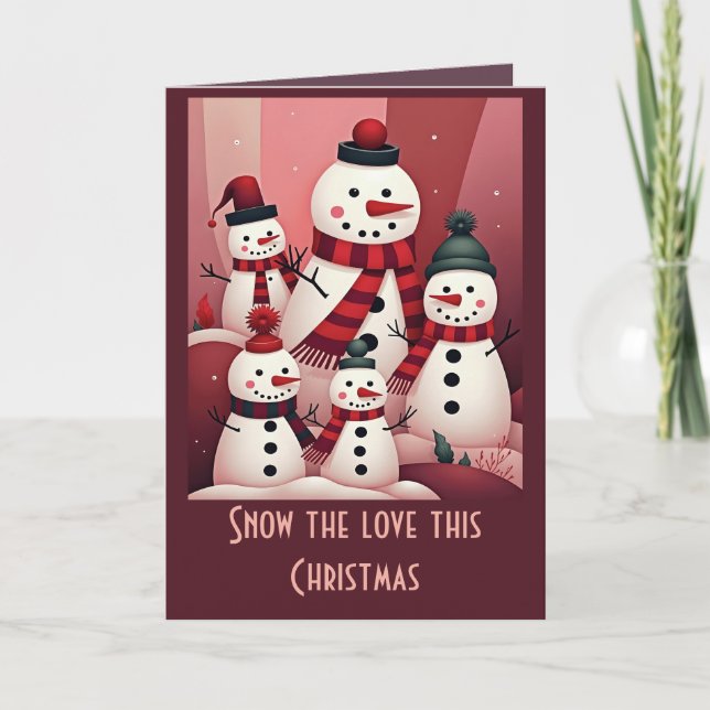 Snowmen In A Sweet Kitschy Christmas Pink Theme  Card (Front)