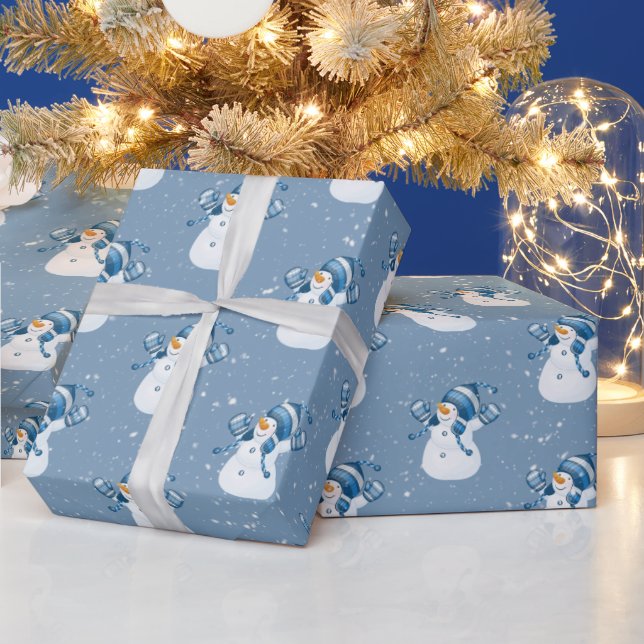 Snowmen in Snowflakes  Wrapping Paper (Holidays)