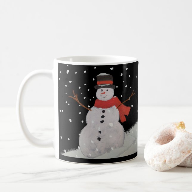 Snowmen in the night snow. coffee mug (With Donut)