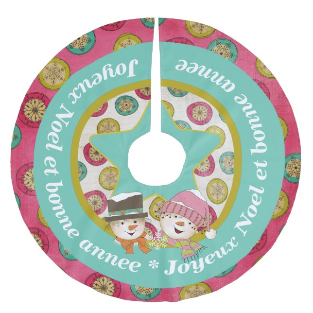 Snowmen Joyeux Noel 2 Holiday Tree Skirt (Front)