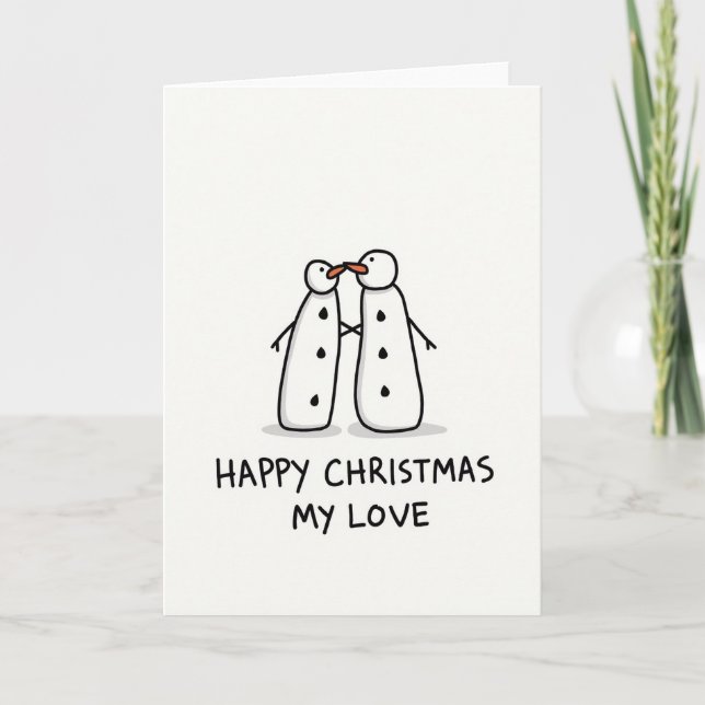 Snowmen Kissing Christmas Love Card (Front)