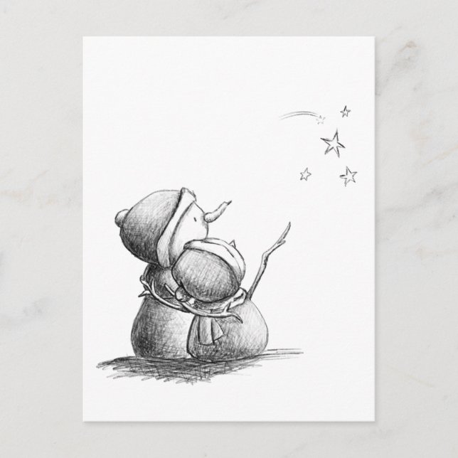 Snowmen looking at the stars Holiday postcard (Front)