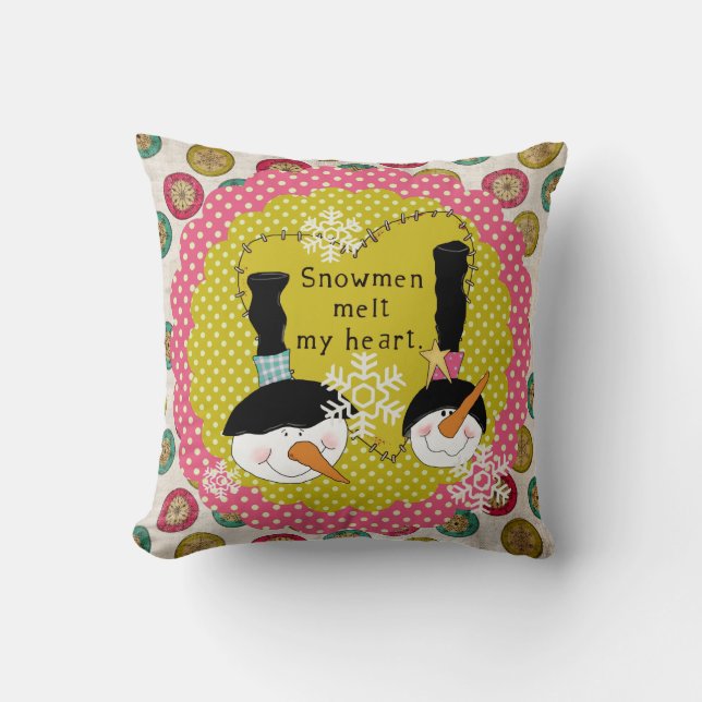 Snowmen Melt My Heart Holiday Pillow (Front)