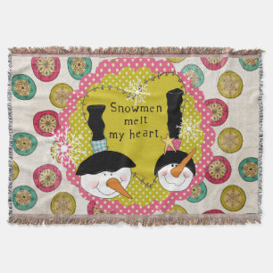 Snowmen Melt My Heart Holiday Throw Throw Blanket