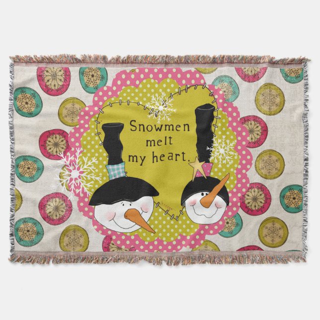 Snowmen Melt My Heart Holiday Throw Throw Blanket (Front)