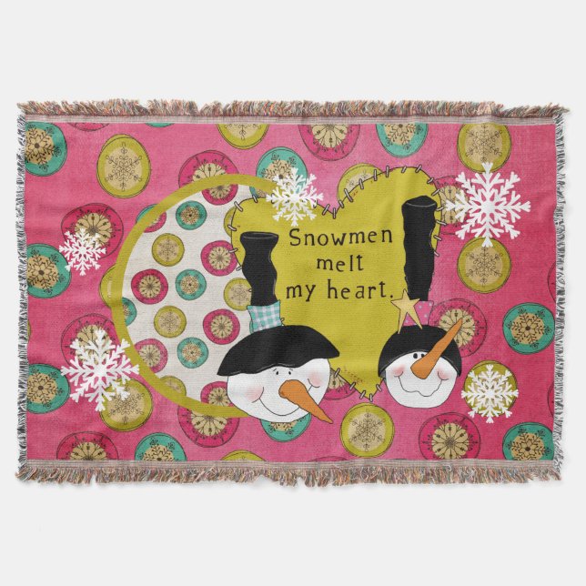 Snowmen Melt My Heart Holiday Throw Throw Blanket (Front)