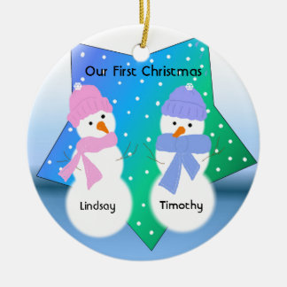 Snowmen Newlyweds Ceramic Ornament