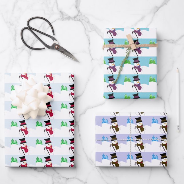 Snowmen on a Wintery Day Wrapping Paper Sheets (Front)