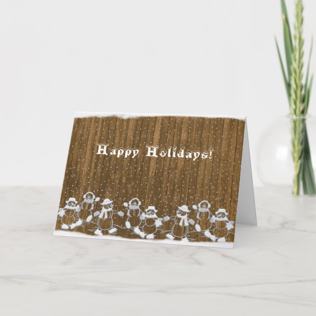 Snowmen On Fence Greeting Card (Front)