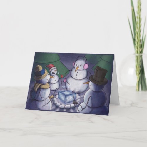 Snowmen Out Camping Holiday Card