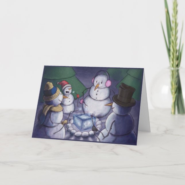 Snowmen Out Camping Holiday Card (Front)