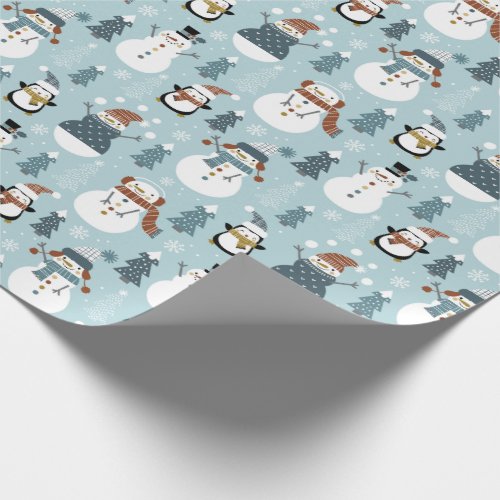 Snowmen Penguins Christmas Trees and Snowflakes  Wrapping Paper