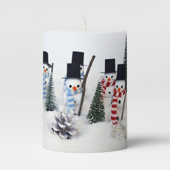 Snowmen Pillar Candle (Front)