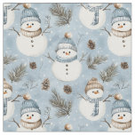 Snowmen &amp; Pinecones on Blue Fabric