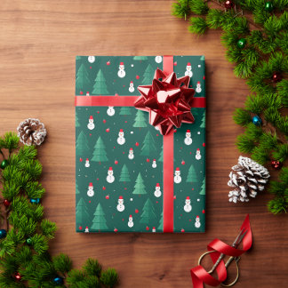 Snowmen & Pines Holiday Wrapping Paper
