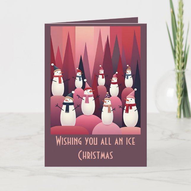 Snowmen Pink Theme Design Kitschy Christmas Card (Front)