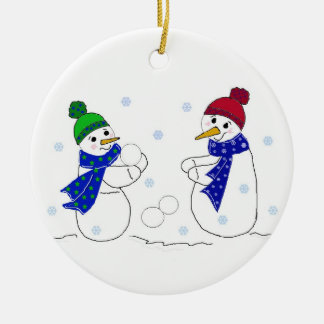 Snowmen Playing in the Snow Ceramic Ornament
