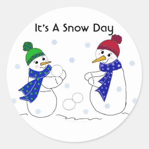 Snowmen Playing in the Snow Classic Round Sticker
