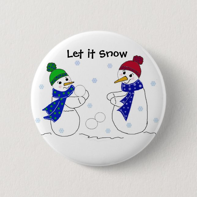 Snowmen Playing in the Snow Pinback Button (Front)