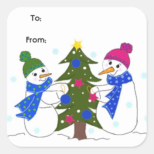 Snowmen Playing in the Snow Square Sticker