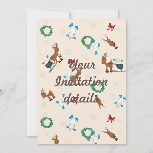 Snowmen Reindeer and Snowflakes Invitation