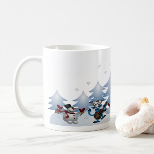 Snowmen  Reindeer Blue Christmas Trees Coffee Mug